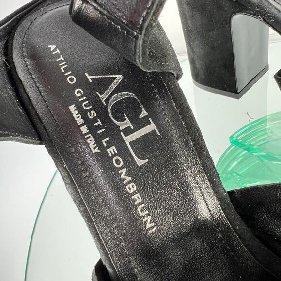 AGL Attilio Giusti Leombruni block heel size 39.5 US 9.5 Black suede leather - Picture 6 of 9